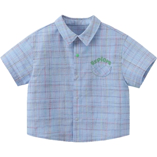 齐齐熊宝宝格子短袖衬衫男童夏款2026新款格纹衬衣柔软印花儿童装