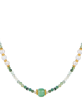 天然绿幽灵串珠珍珠项链女