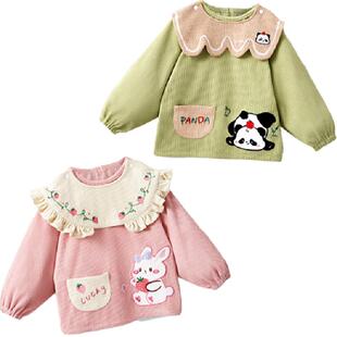 爱贝迪拉宝宝灯芯绒围兜婴儿罩衣围裙儿童反穿衣防水防脏饭兜秋冬