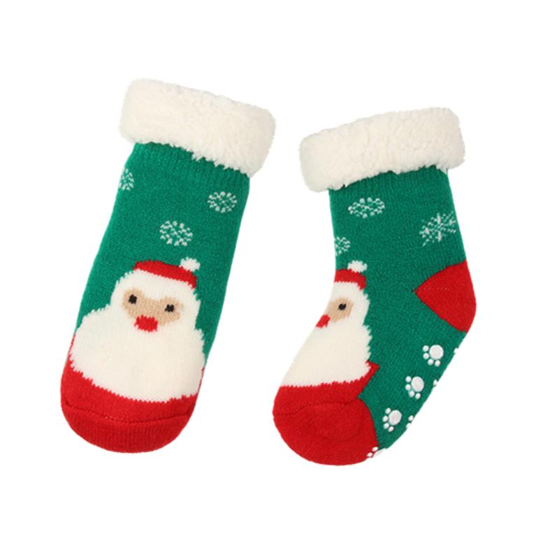 冬季新生婴儿袜加绒加厚宝宝室内防滑儿童圣诞袜冬天保暖睡眠袜子