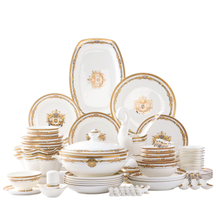 轻奢骨瓷餐具套装12人家用碗盘组合新家乔迁礼物欧式骨瓷碗碟套装