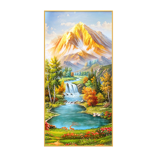 金山聚宝盆山水画玄关装饰画入户正对门壁画走廊过道挂画风景油画