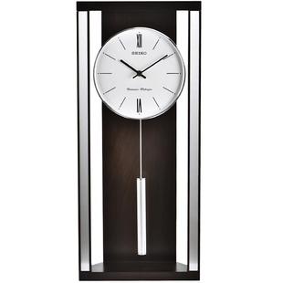 SEIKO日本精工时钟时尚简约音乐报时钟金属吊摆实木客厅大挂钟