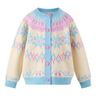 Little Naive女童开衫外套冬季新款费尔岛提花毛衣儿童开衫圣诞