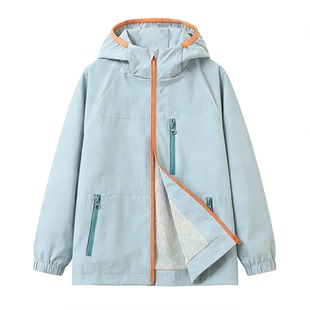 男童冲锋衣外套儿童休闲防风衣女童拉链衫春秋薄款中大童连帽上衣