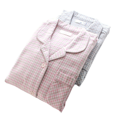 纯棉格纹日系男女款长裤睡衣套装