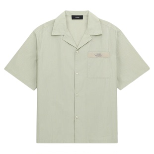 【新品】AMIRI2026早秋新品男士LOGO贴布条纹古巴领短袖衬衫