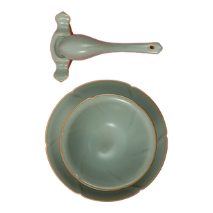 善窑厂李善明善款原矿高温汝瓷碗一人位套组内含餐碟汤勺和筷子架