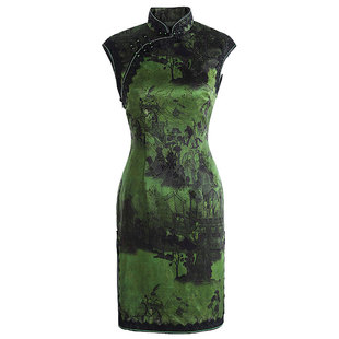 24年春夏旗开得胜手工定制宝石绿香云纱改良时尚旗袍