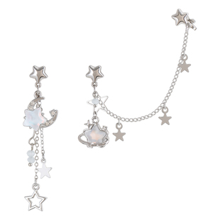 披星戴月 原创不对称星星耳钉甜酷辣妹耳骨夹小众设计高级感耳环