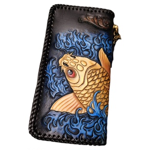 49起清仓钱包男士长款真皮手包手工皮具皮雕植鞣财布牛皮拉链男