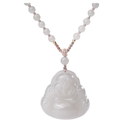 白玉佛吊坠全珠链和田白玉佛项链