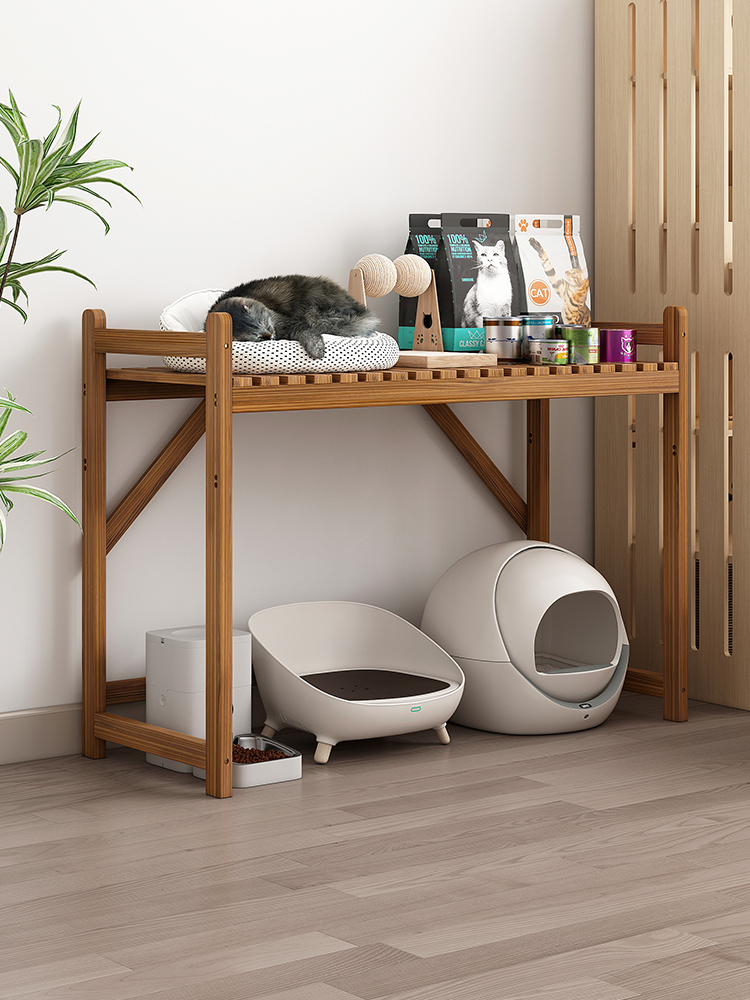 实木猫砂盆置物架收纳摆件展示架落地家用室内阳台花架实木架子