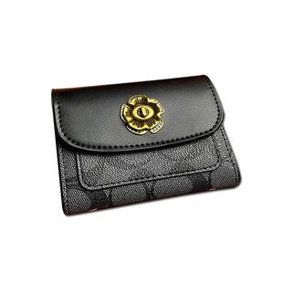 山茶花复古皮男女士式卡位大容量卡包黑色搭扣印花商务防消磁卡夹