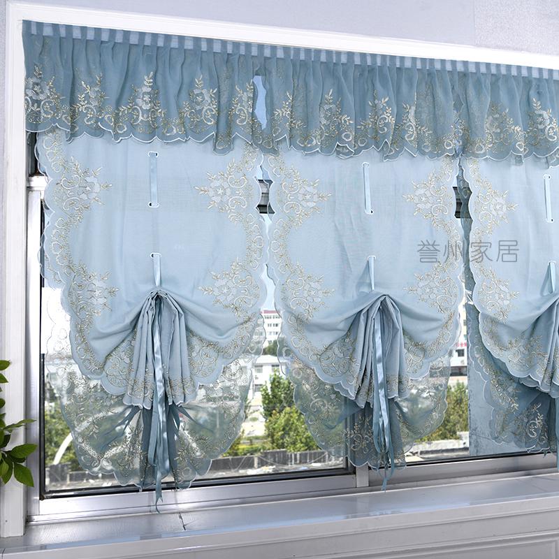 简约现代短帘半帘气球帘提拉帘升降纱帘飘窗罗马帘厨房窗帘门帘