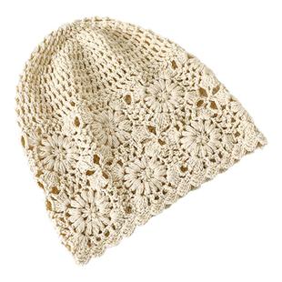 印计谷羽设计师原创手工钩花包头帽女夏季轻薄透气设计感镂空帽子