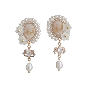 卡梅奥耳环设计感小众耳环女气质高级大气显脸耳饰品珍珠耳钉复古