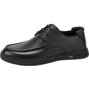 千百度男鞋大头皮鞋春秋气质男士商务休闲真皮黑色正装皮鞋百搭