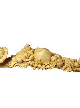 黄杨木雕富贵如意猴子摆件