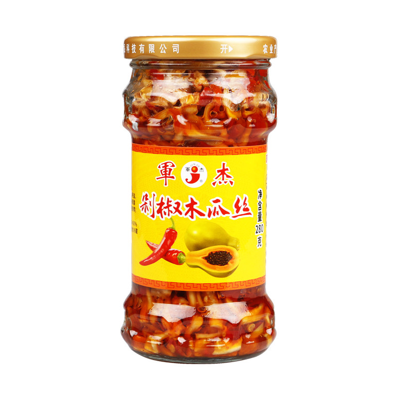 湖南隆回军杰剁椒木瓜丝280g开味小吃办公室香辣零食腌制咸菜下饭