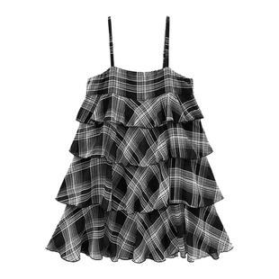 日本直邮日潮 GRL格纹透视层叠吊带格子迷你蛋糕裙连衣裙DK1347