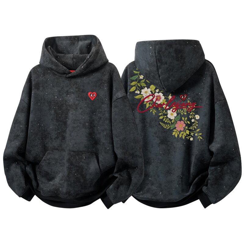 查尔斯桃心花卉印花连帽卫衣男女