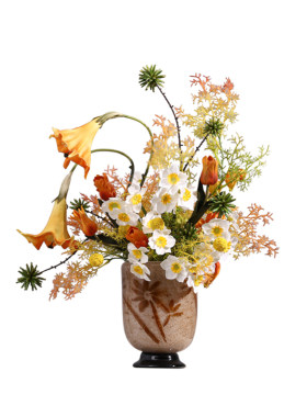 中古玻璃矮脚花瓶仿真花玄关摆件