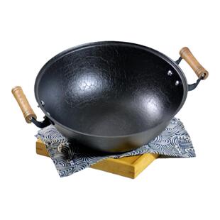 陆川铁锅双耳平底生铁锅家用无涂层物理不粘锅少油烟煤气灶电磁炉