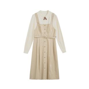 紫涵假两件格纹衬衫连衣裙女秋季新款休闲收腰显瘦长袖A字中长裙