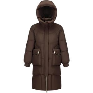 波司登奥莱冬季女中长款美拉德甜酷风黑金系列可脱卸帽厚羽绒服