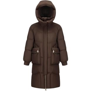 波司登奥莱冬季女中长款美拉德甜酷风黑金系列可脱卸帽厚羽绒服