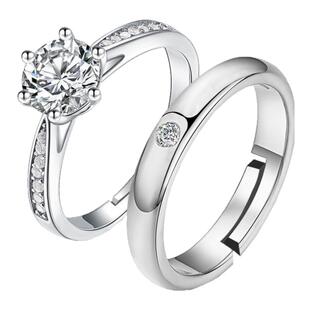 仿真钻戒对戒结婚一对男女活口可调节婚礼仪式用情侣戒指求婚道具