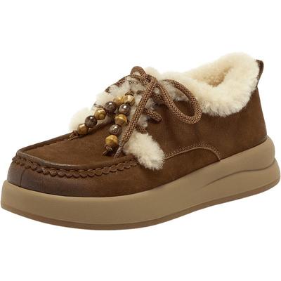 Bata勃肯加绒毛毛鞋女2025冬季新款英伦牛皮保暖厚底单鞋8581MDM5