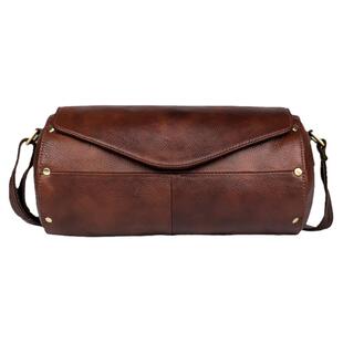 慢时光 头层牛皮复古圆筒包单肩运动水桶包手工真皮男包斜挎包