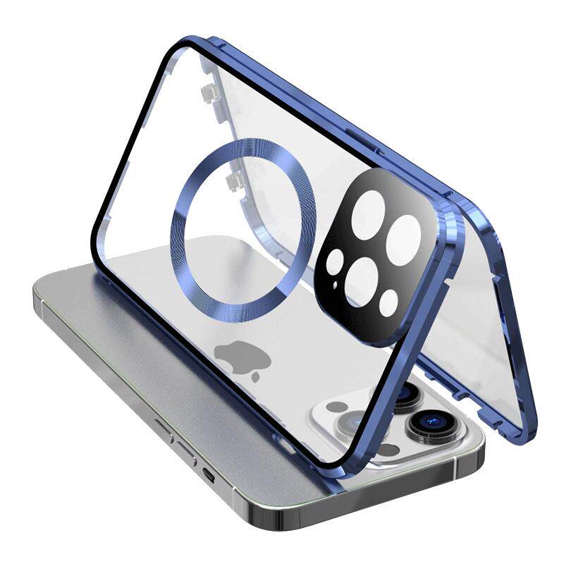 适用苹果15手机壳万磁王iPhone14双面磁吸透明保护套14pro玻璃防摔全包15promax高级感网红男潮女情侣十四