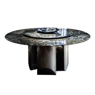 天然普拉达绿奢石餐桌轻奢高端别墅带转盘圆桌天然大理石餐桌
