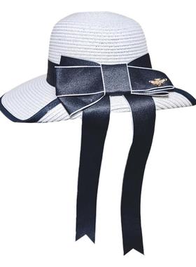 蝴蝶结沙滩旅游圆边女帽装饰摆件