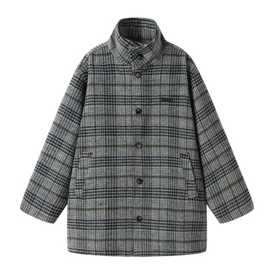 薛之谦dsp立领格纹毛呢夹棉大衣