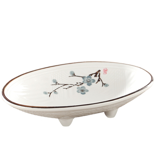 贝鑫 白釉蓝梅创意陶瓷盘子异形酒店餐盘个性陶瓷餐具饭盘水果盘