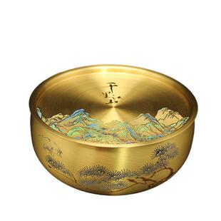 高档茶具茶盘茶台茶洗圆形功夫茶具茶池大号黄铜家用带盖茶海办公