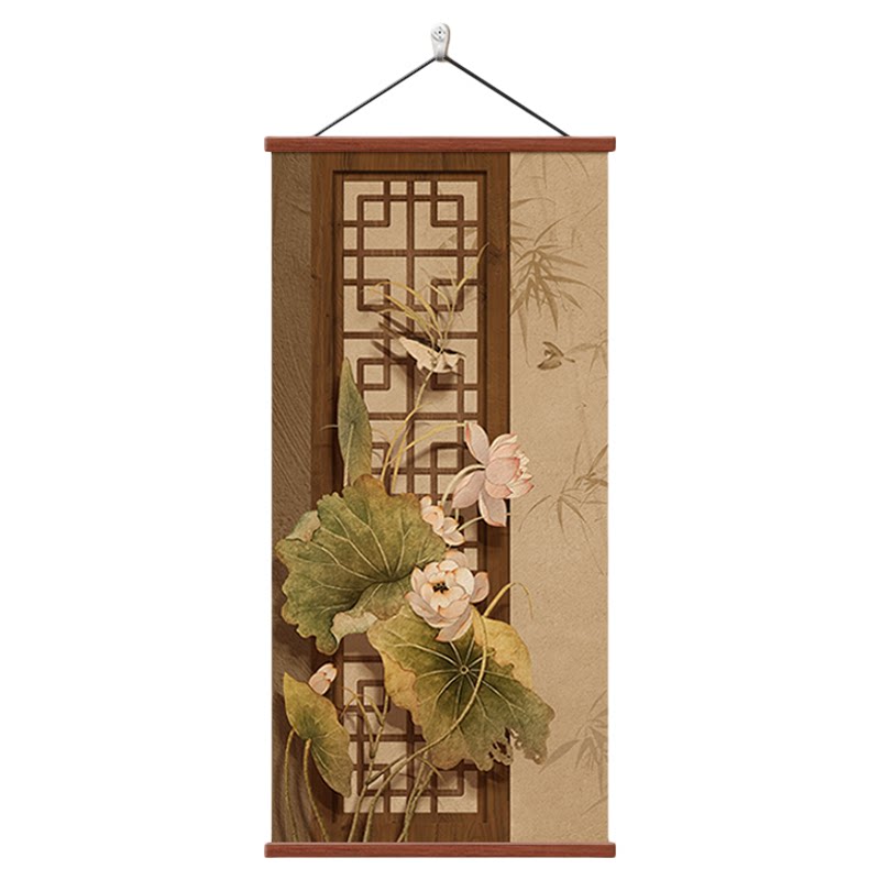 宋代美学玄关装饰画荷花茶室挂画