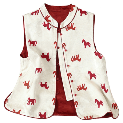 马到成功双面穿提花马夹背心开衫