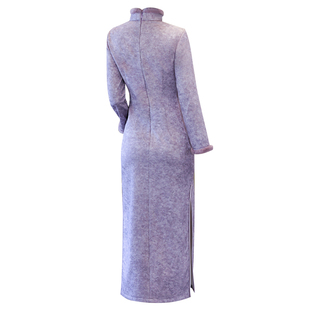 紫色加绒长袖旗袍保暖冬季女装新中式年轻款日常可穿连衣裙高级感
