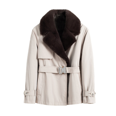 可拆卸澳洲羊皮毛一体内胆女进口水貂领短派克服商务休闲【特价】