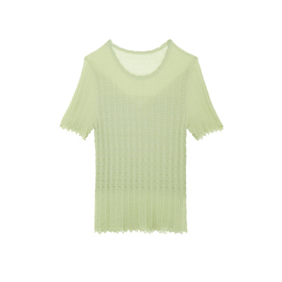 莱芙艾迪儿夏季针织衫薄款肌理感短袖上衣小衫1E2M38014