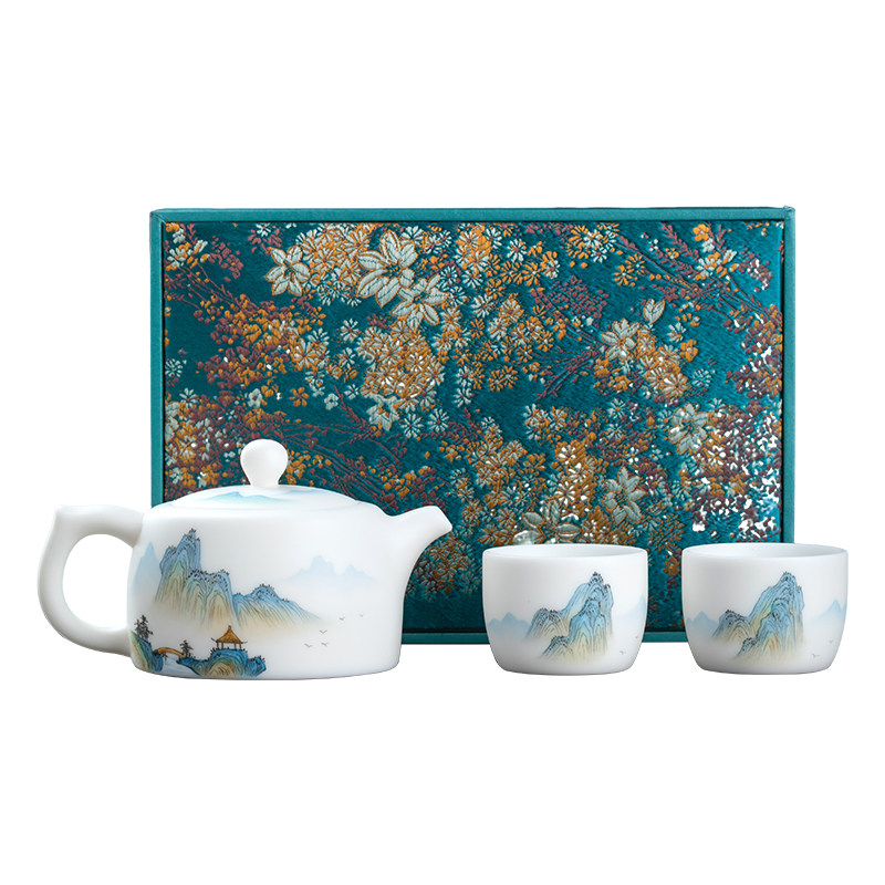 妙莲天香庄晓明大师手绘《只此青绿》井栏壶套装高端茶壶茶具送礼