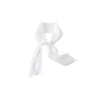 有耳uare小众设计 春夏珠光细条纯白欧根纱飘带丝巾