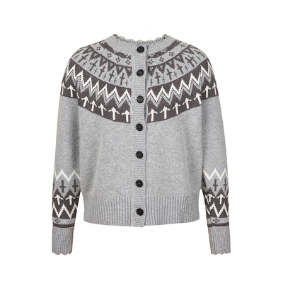 HeyDress圆领费尔岛提花针织开衫