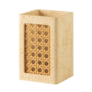 洞石笔筒轻奢高级感收纳盒办公室桌面大容量毛笔创意艺术感收纳筒