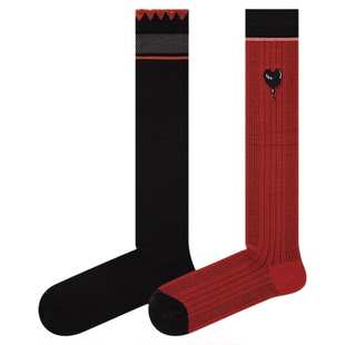 爱心花边袜子女秋冬暗红色小腿袜ins潮学院风网红甜酷及膝长筒袜